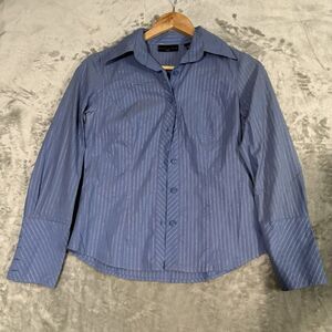 Apostrophe Blue Striped Button Down Shirt 4P Petite Office Siren Y2K Shimmer